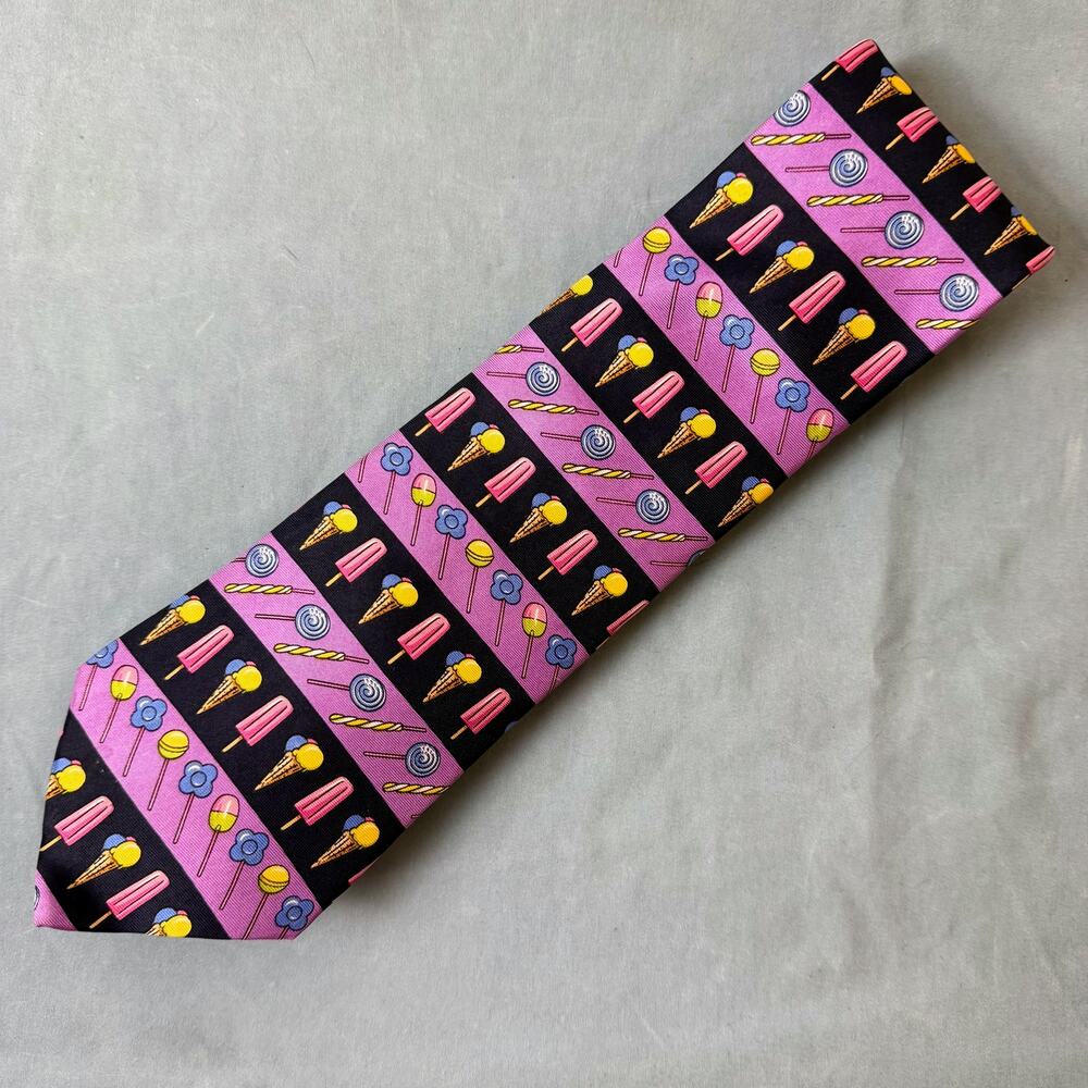 Windsor Collection Ice Cream Novelty Silk‎ Tie Pink Candy Stripe 60” Quirky Fun
